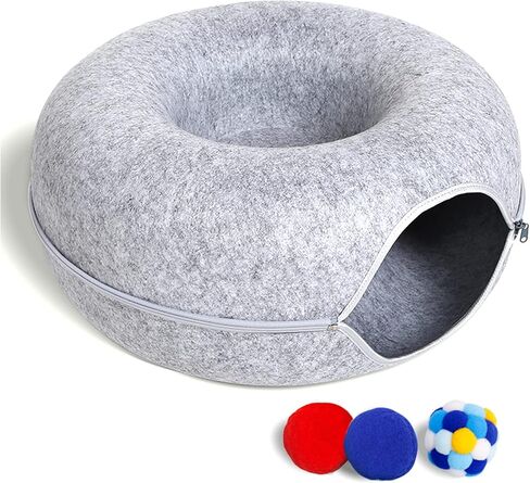 Large Cat Tunnel Bed for Indoor Cats with 3 Toys, Scratch Resistant Donut Cat Bed, Up to 30 Lbs (L 24x24x11, Dark Grey) in Saudi Arabia