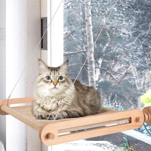 CATISM Cat Window Perch, Cat Window Hammock for Indoor Cats, Cat Bed Window with 4 Suction Cups, Easy to Assemble and Solid, Safety Cat Shelves Cat Seat for Medium Cats (Khaki) in Kuwait