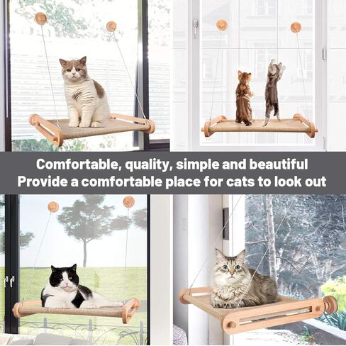 CATISM Cat Window Perch, Cat Window Hammock for Indoor Cats, Cat Bed Window with 4 Suction Cups, Easy to Assemble and Solid, Safety Cat Shelves Cat Seat for Medium Cats (Khaki) in Kuwait