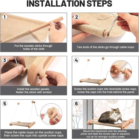 CATISM Cat Window Perch, Cat Window Hammock for Indoor Cats, Cat Bed Window with 4 Suction Cups, Easy to Assemble and Solid, Safety Cat Shelves Cat Seat for Medium Cats (Khaki) in Kuwait