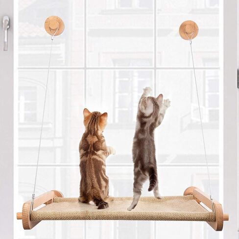 CATISM Cat Window Perch, Cat Window Hammock for Indoor Cats, Cat Bed Window with 4 Suction Cups, Easy to Assemble and Solid, Safety Cat Shelves Cat Seat for Medium Cats (Khaki) in Kuwait