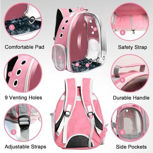 حاملة حقيبة الظهر للقطط، حاملة الحيوانات الأليفة للقطط مع تصميم جيد التهوية لحمل القطط الجراء، حقيبة ظهر لحامل الحيوانات الأليفة، كبسولة فضائية للسفر/المشي لمسافات طويلة/التخييم/في الهواء الطلق (وردي) in Kuwait