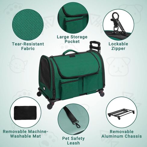 Cat Carrier with Wheels, Foldable Airline Approved Dog Cat Carrier with Wheels for Cat Dog Under 20 lbs, Rolling Cat Carrier Travel Bag with Telescopic Handle for Walking Travel Vet Visits in Kuwait