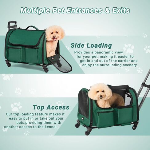 Cat Carrier with Wheels, Foldable Airline Approved Dog Cat Carrier with Wheels for Cat Dog Under 20 lbs, Rolling Cat Carrier Travel Bag with Telescopic Handle for Walking Travel Vet Visits in Kuwait