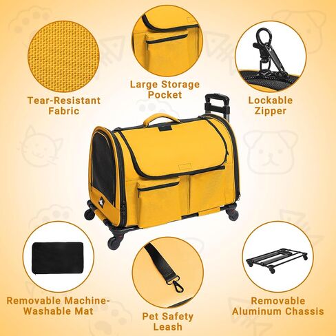 Cat Carrier with Wheels, Foldable Airline Approved Dog Cat Carrier with Wheels for Cat Dog Under 20 lbs, Rolling Cat Carrier Travel Bag with Telescopic Handle for Walking Travel Vet Visits in Kuwait