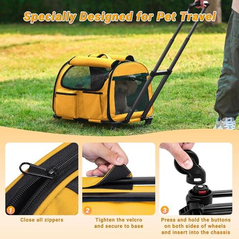 Cat Carrier with Wheels, Foldable Airline Approved Dog Cat Carrier with Wheels for Cat Dog Under 20 lbs, Rolling Cat Carrier Travel Bag with Telescopic Handle for Walking Travel Vet Visits in Kuwait