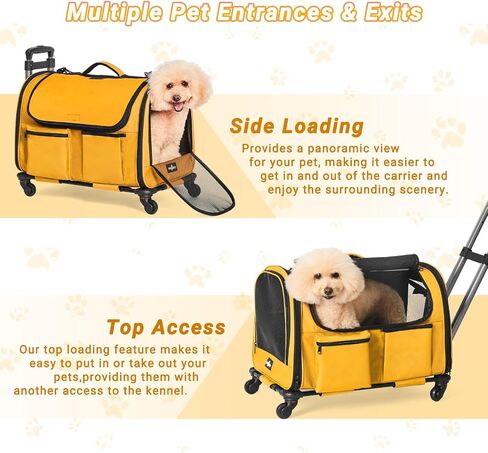 Cat Carrier with Wheels, Foldable Airline Approved Dog Cat Carrier with Wheels for Cat Dog Under 20 lbs, Rolling Cat Carrier Travel Bag with Telescopic Handle for Walking Travel Vet Visits in Kuwait