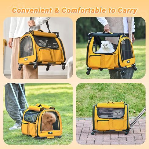 Cat Carrier with Wheels, Foldable Airline Approved Dog Cat Carrier with Wheels for Cat Dog Under 20 lbs, Rolling Cat Carrier Travel Bag with Telescopic Handle for Walking Travel Vet Visits in Kuwait