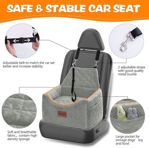 Dog Car Seat for Small Dogs Memory Foam Dog Booster Seat, Anti-Slip and Washable Elevated Pet Car Seat for Small Medium Dogs 25lbs (Light Grey) in Saudi Arabia