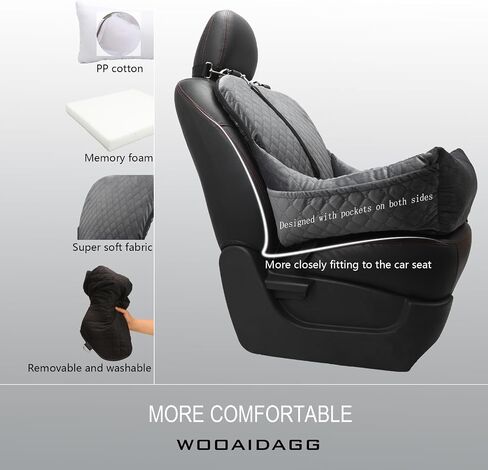 WOOAIDAGG Dog Car Seat for Small Dogs,Ultra-Soft Fabric,2 Storage Pockets & Safety Leash,Adjustable Straps,Easy to Install,Fully Detachable and Washable(Beige) in Saudi Arabia