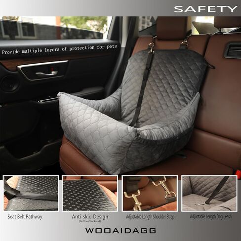 WOOAIDAGG Dog Car Seat for Small Dogs,Ultra-Soft Fabric,2 Storage Pockets & Safety Leash,Adjustable Straps,Easy to Install,Fully Detachable and Washable(Beige) in Saudi Arabia