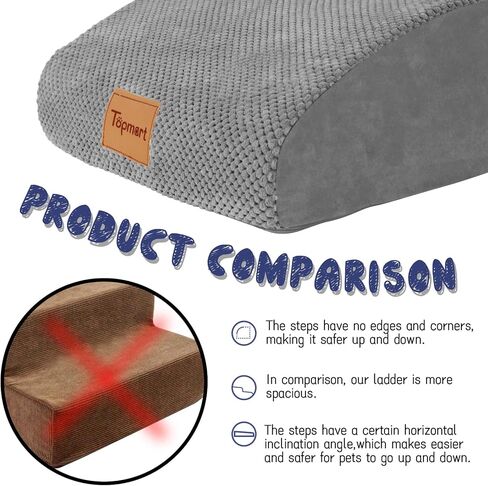 Topmart منحدر وخطوات للكلاب ممتدة عالية الكثافة بطبقتين، ارتفاع 11.8 بوصة، سلالم للكلاب غير قابلة للانزلاق، سلم للكلاب من الرغوة الناعمة مع غطاء مقاوم للماء، أفضل للكلاب المصابة والقطط الأكبر سنًا والحيوانات الأليفة التي تعاني من آلام المفاصل in Kuwait
