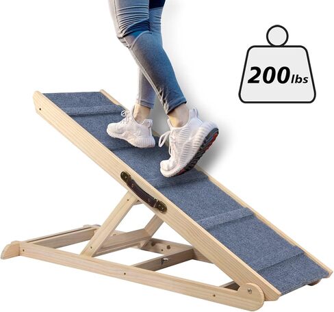 Finnhomy Adjustable Dog Ramp, Wooden Folding Dog Safety Ramp for Bed, Cars, Height Adjustable from 14" to 25.4" , Supports up to 200 Lbs, Pre-Assembled, Great for Small and Older Dogs in Kuwait