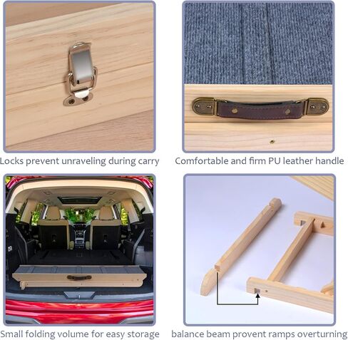 Finnhomy Adjustable Dog Ramp, Wooden Folding Dog Safety Ramp for Bed, Cars, Height Adjustable from 14" to 25.4" , Supports up to 200 Lbs, Pre-Assembled, Great for Small and Older Dogs in Kuwait