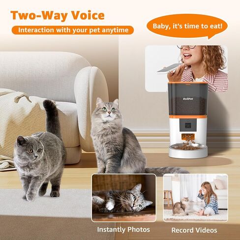 جهاز تغذية الكلاب الأوتوماتيكي من Roilpet مع كاميرا، موزع طعام القطط الذكي 5G WiFi 6L، فيديو عالي الدقة 1080P مع رؤية ليلية، جهاز تغذية الحيوانات الأليفة مع صوت ثنائي الاتجاه للقطط والكلاب، تنبيهات انخفاض الطعام والانسداد والحركة in Kuwait