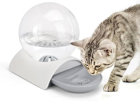 موزع مياه للكلاب من SubClap، موزع مياه للحيوانات الأليفة سعة 2.8 لتر، وعاء ماء تلقائي للقطط بالجاذبية بالداخل، بدون موزع مياه للقطط للقطط والكلاب، مغذي أطباق مياه كروي قابل للفصل، رمادي in Kuwait