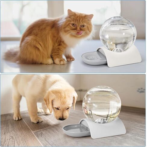 موزع مياه للكلاب من SubClap، موزع مياه للحيوانات الأليفة سعة 2.8 لتر، وعاء ماء تلقائي للقطط بالجاذبية بالداخل، بدون موزع مياه للقطط للقطط والكلاب، مغذي أطباق مياه كروي قابل للفصل، رمادي in Kuwait