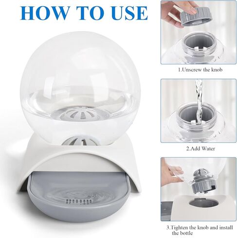 موزع مياه للكلاب من SubClap، موزع مياه للحيوانات الأليفة سعة 2.8 لتر، وعاء ماء تلقائي للقطط بالجاذبية بالداخل، بدون موزع مياه للقطط للقطط والكلاب، مغذي أطباق مياه كروي قابل للفصل، رمادي in Kuwait