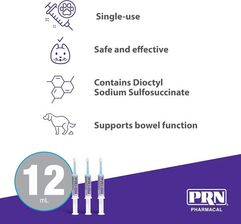 PRN Pharmacal PetEma - Disposable Single Use Enema for Dogs & Cats - Rectally Administered Gel Containing Lubricant, Laxative & Stool Softener - with Glycerin & Sorbic Acid - 12 mL Syringe - 3 Pack in Kuwait