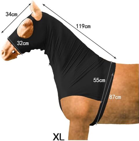 Lycra Stretch Horse Hood with Zip Full Face Neck Cover (Black, S) in Kuwait
