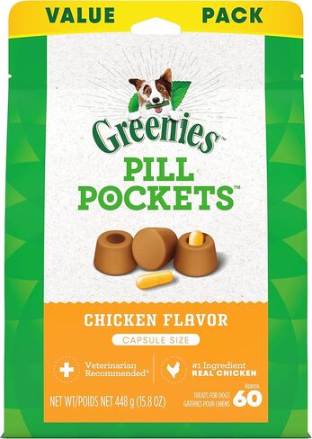 GREENIES PILL POCKETS Capsule Size Natural Dog Treats Chicken Flavor, 15.8 oz. Value Pack (60 Treats) in Kuwait