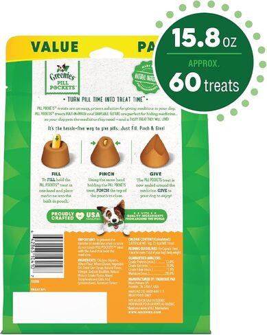 GREENIES PILL POCKETS Capsule Size Natural Dog Treats Chicken Flavor, 15.8 oz. Value Pack (60 Treats) in Kuwait