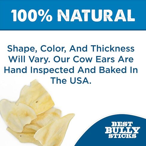 Best Bully Sticks Thick-Cut Cow Ears - 12 Count (Pack of 1) - All-Natural, Free-Range Grass-Fed, Single Ingredient, High Protein, Easily Digestible, Great for Various Breeds in Saudi Arabia