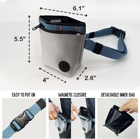 KATOZOO Dog Treat Pouch with Pet Training Clicker, Dog Training Treat Pouch Kit, Magnetic Closure, Hands-Free Training. (Grey) in Saudi Arabia