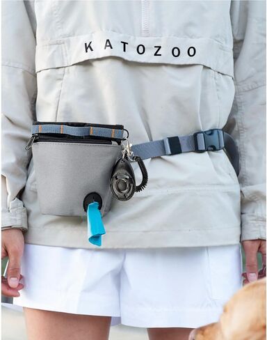 KATOZOO Dog Treat Pouch with Pet Training Clicker, Dog Training Treat Pouch Kit, Magnetic Closure, Hands-Free Training. (Grey) in Saudi Arabia