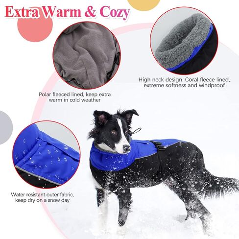 IECOii Extra Warm Dog Coat Reflective Adjustable Dog Jacket Dog Winter Coat with Buckle Fleece Turtleneck Dog Jacket for Cold Weather Soft Winter Coat for Small Medium Extra Large Dogs in Kuwait