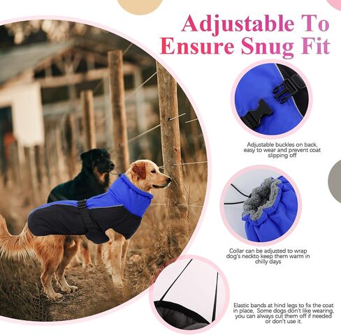 IECOii Extra Warm Dog Coat Reflective Adjustable Dog Jacket Dog Winter Coat with Buckle Fleece Turtleneck Dog Jacket for Cold Weather Soft Winter Coat for Small Medium Extra Large Dogs in Kuwait