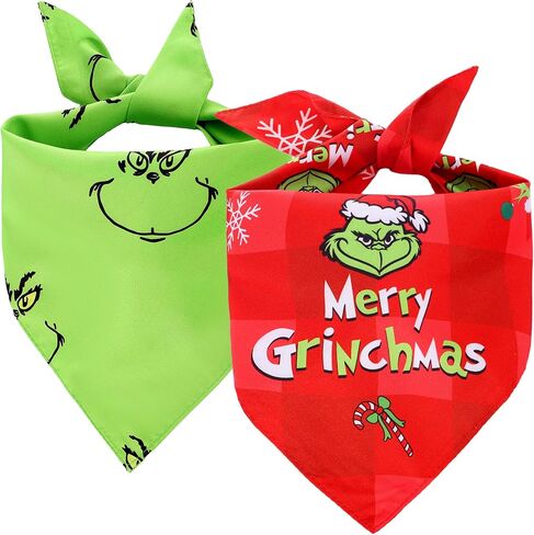 Christmas Dog Bandanas Gifts for Boy Girl, 2 Pcs Premium Durable Square Dog Costumes Bandanas for Large Dogs, Unique Design Style Adjustable Kerchief, Xmas Holiday Party Birthday Dog Outfits in Saudi Arabia
