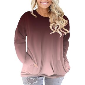 ROSRISS Plus-Size-Tops for Women Long Sleeve Casual Tunics V Neck Pockets Shirts