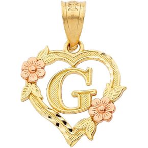 10k Two-Tone Initial Heart Pendant for Women in Yellow and Rose Gold