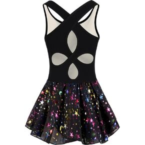 WYHDY Girls Ballet Leotards for Dance Camisole Dress Hollow Crisscross Back,Shiny Skirt