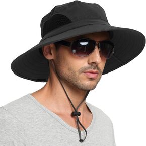 Wide Brim Sun Bucket Hat, Waterproof Boonie Hat for Men & Women | UPF 50+ UV Protection, Adjustable Fit, Chin Strap & Sweatband, Foldable Durable for Fishing Hiking Garden Beach in Kuwait