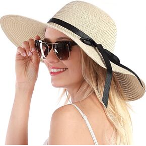 Womens Straw Hat Wide Brim Floppy Beach Sun Hat for Women UPF 50+ Adjustable Strap Vacation in Saudi Arabia