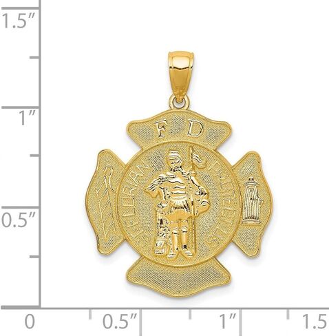 Saint Florian Protect Us Words on Firefighter Badge Pendant in Real 14k Gold in Kuwait