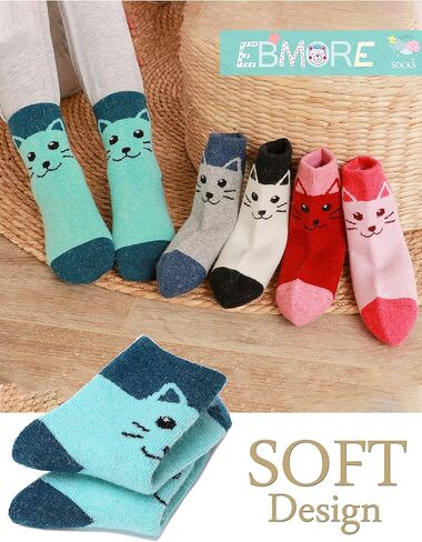جوارب صوف للأطفال من EBMORE للأولاد الصغار والبنات للشتاء الدافئ والمشي لمسافات طويلة، حذاء حراري سميك ومريح، جوارب طاقم ثقيلة 6 أزواج in Kuwait