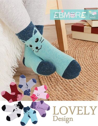 جوارب صوف للأطفال من EBMORE للأولاد الصغار والبنات للشتاء الدافئ والمشي لمسافات طويلة، حذاء حراري سميك ومريح، جوارب طاقم ثقيلة 6 أزواج in Kuwait