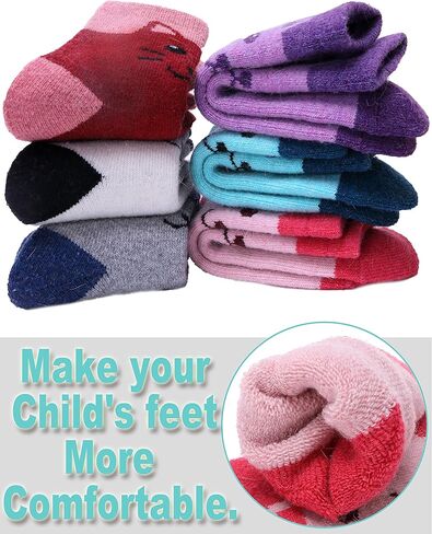 جوارب صوف للأطفال من EBMORE للأولاد الصغار والبنات للشتاء الدافئ والمشي لمسافات طويلة، حذاء حراري سميك ومريح، جوارب طاقم ثقيلة 6 أزواج in Kuwait