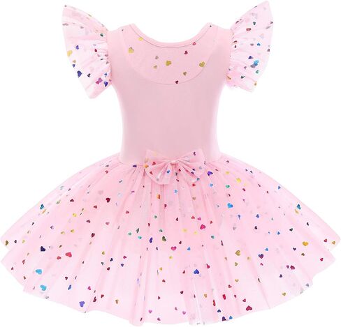IDOPIP Girls Glitter Feather Heart Ballet Dance Dress Ruffle Sleeve Tutu Skirted Leotard Sequins Ballerina Dancewear for Kids in Saudi Arabia