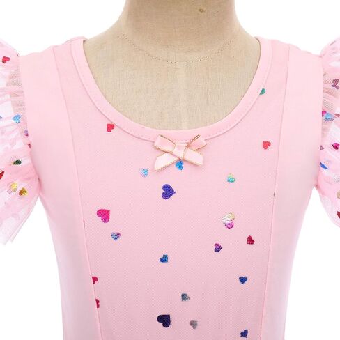 IDOPIP Girls Glitter Feather Heart Ballet Dance Dress Ruffle Sleeve Tutu Skirted Leotard Sequins Ballerina Dancewear for Kids in Saudi Arabia