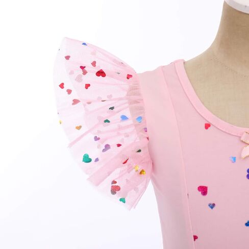 IDOPIP Girls Glitter Feather Heart Ballet Dance Dress Ruffle Sleeve Tutu Skirted Leotard Sequins Ballerina Dancewear for Kids in Saudi Arabia