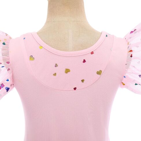 IDOPIP Girls Glitter Feather Heart Ballet Dance Dress Ruffle Sleeve Tutu Skirted Leotard Sequins Ballerina Dancewear for Kids in Saudi Arabia