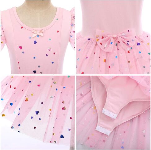 IDOPIP Girls Glitter Feather Heart Ballet Dance Dress Ruffle Sleeve Tutu Skirted Leotard Sequins Ballerina Dancewear for Kids in Saudi Arabia