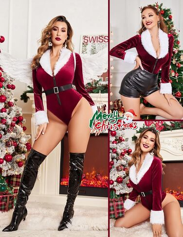 Avidlove عيد الميلاد الملابس الداخلية للنساء مثير سانتا تيدي ارتداءها طويلة الأكمام المخملية ملابس الملابس الداخلية عطلة in Saudi Arabia