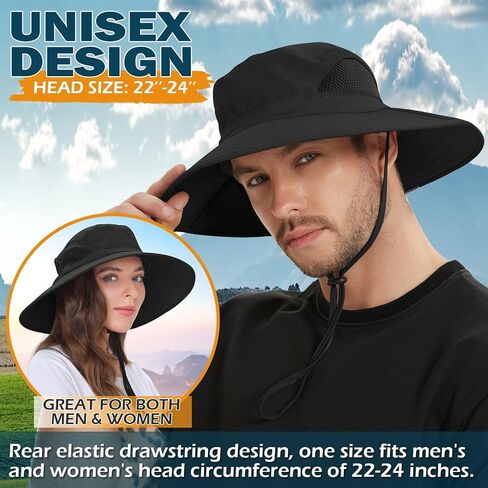 Wide Brim Sun Bucket Hat, Waterproof Boonie Hat for Men & Women | UPF 50+ UV Protection, Adjustable Fit, Chin Strap & Sweatband, Foldable Durable for Fishing Hiking Garden Beach in Kuwait