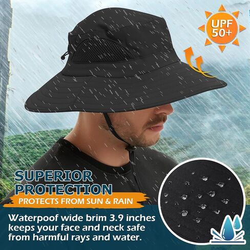 Wide Brim Sun Bucket Hat, Waterproof Boonie Hat for Men & Women | UPF 50+ UV Protection, Adjustable Fit, Chin Strap & Sweatband, Foldable Durable for Fishing Hiking Garden Beach in Kuwait