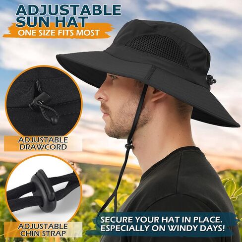 Wide Brim Sun Bucket Hat, Waterproof Boonie Hat for Men & Women | UPF 50+ UV Protection, Adjustable Fit, Chin Strap & Sweatband, Foldable Durable for Fishing Hiking Garden Beach in Kuwait